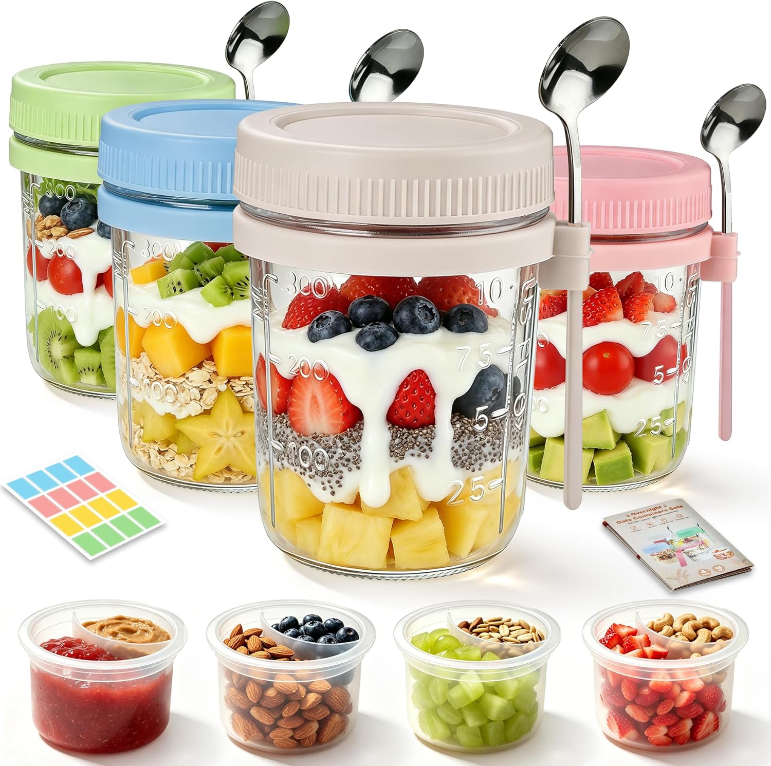 Meal Prep Overnight Oats - 4Pcs Overnight Oats Containers with Lids