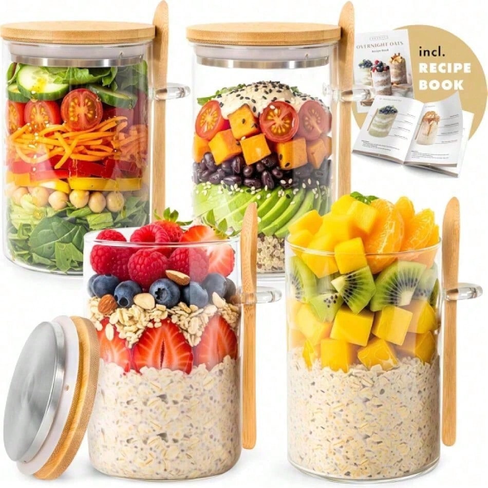 Meal Prep Overnight Oats - 4 PCS Overnight Oats Containers With