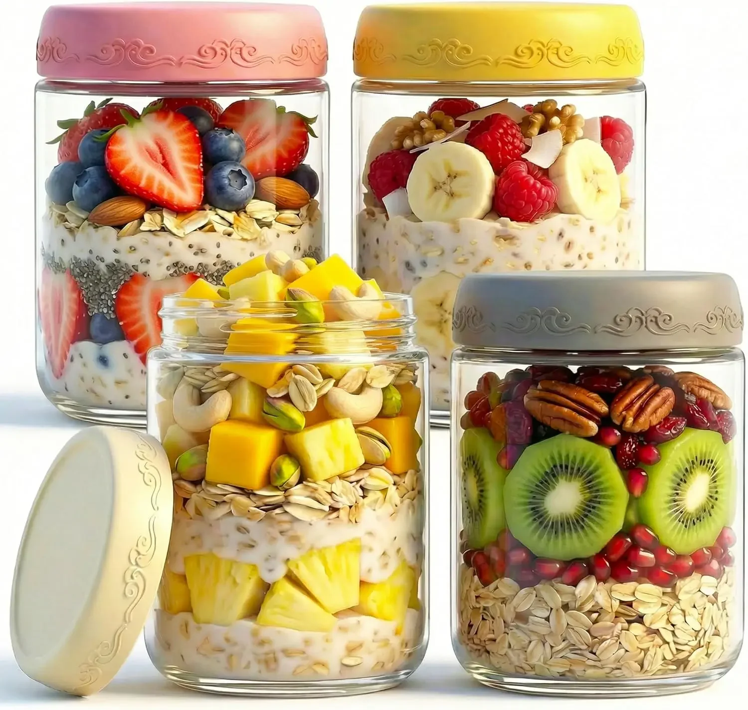Meal Prep Overnight Oats - 16 OZ 4Pack, Overnight Oats Jars