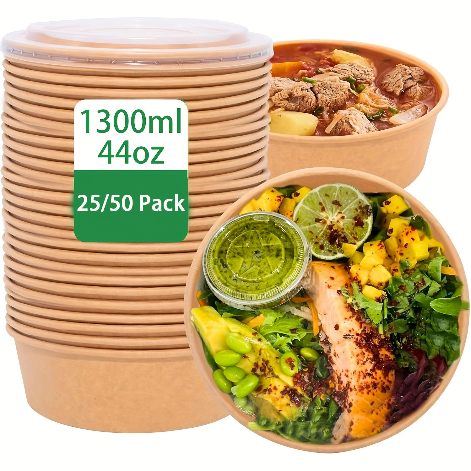 Meal Prep Ideas - 44Oz/1300Ml 25/50 Pack Paper Bowls with