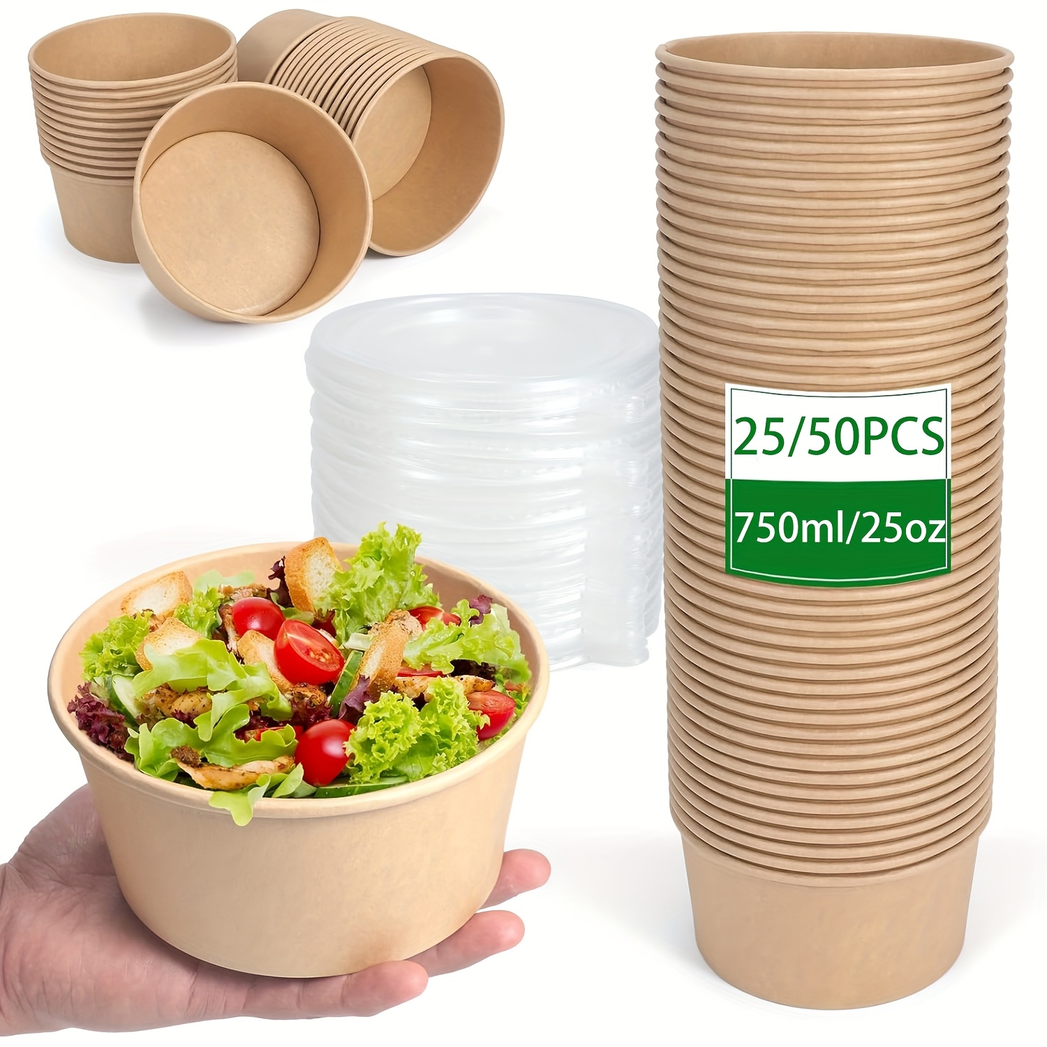 Meal Prep Bowl - 25Oz/750Ml 25/50 Pack Paper Bowls with