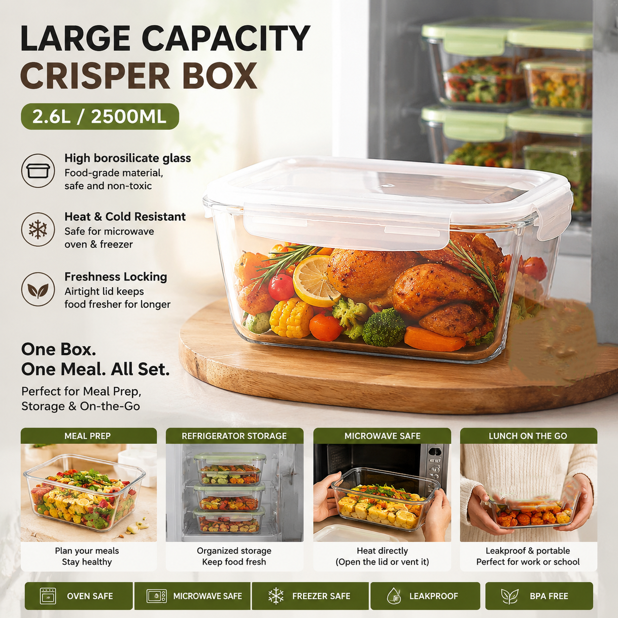 Large Capacity Glass Food Stor - Meal Prep Kitchen incelemesi ve fiyatı