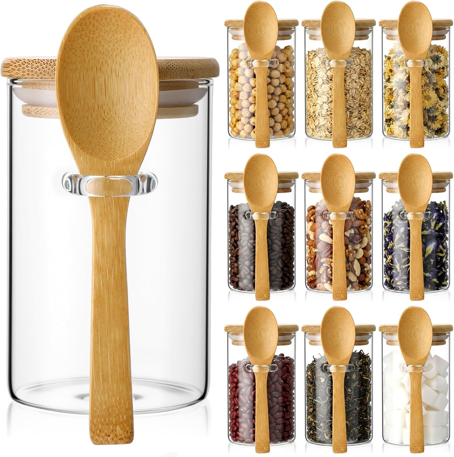 10 Pack Glass Jars with Bamboo - Glass Container Set incelemesi ve fiyatı