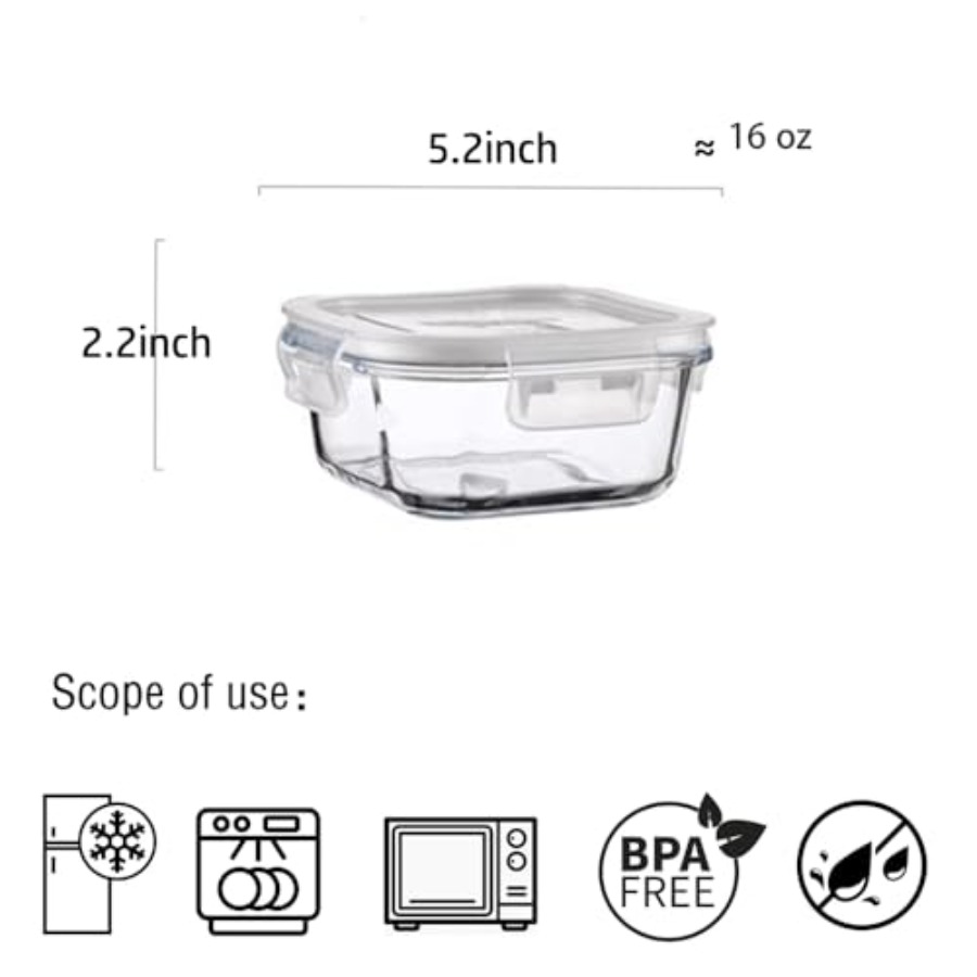16oz Square Glass Food Storage - Meal Prep Bowl incelemesi ve fiyatı