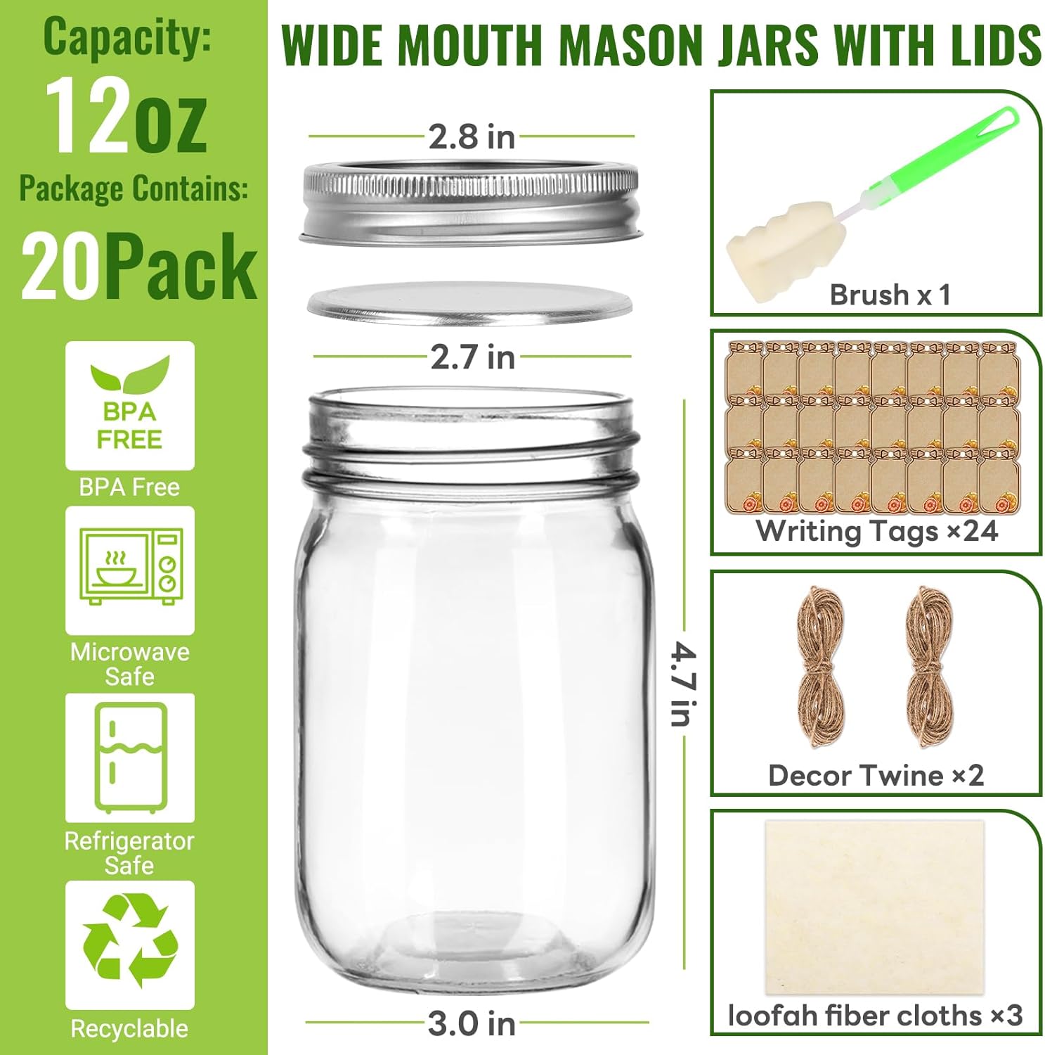 12 oz    Jars with Lids 20 Pac - Meal Prep Overnight Oats incelemesi ve fiyatı