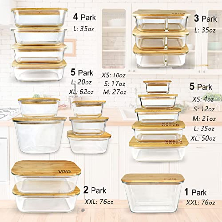 Glass Containers with Bamboo L - Meal Prep Kitchen incelemesi ve fiyatı