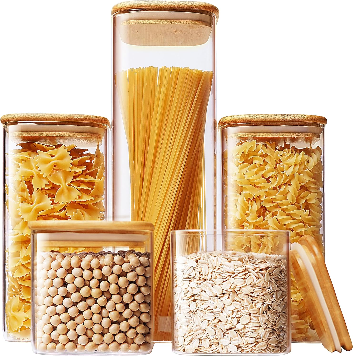 Square Glass Jars with Bamboo  - Glass Container Set incelemesi ve fiyatı