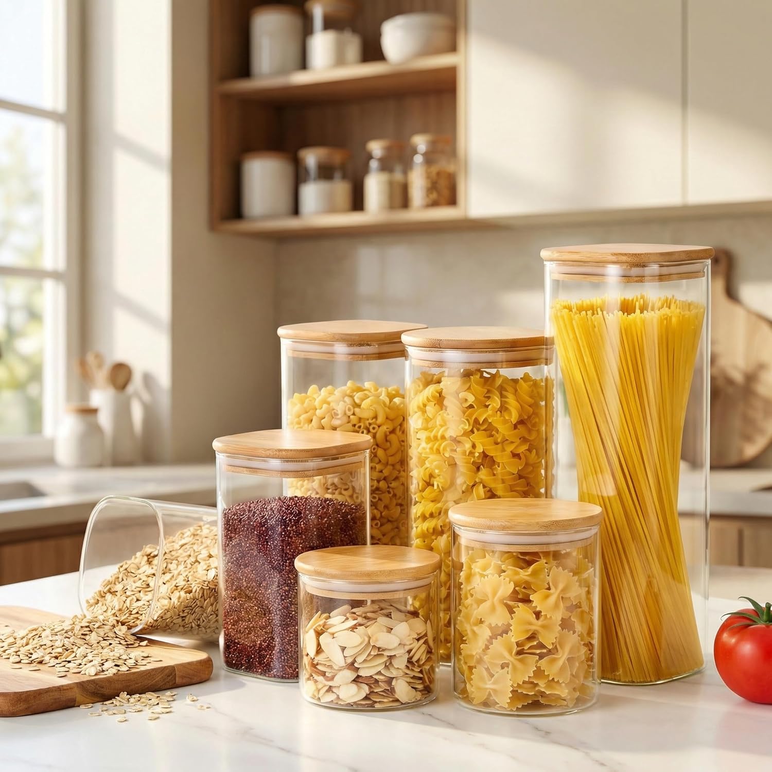 Square Glass Jars with Bamboo  - Glass Container Set incelemesi ve fiyatı
