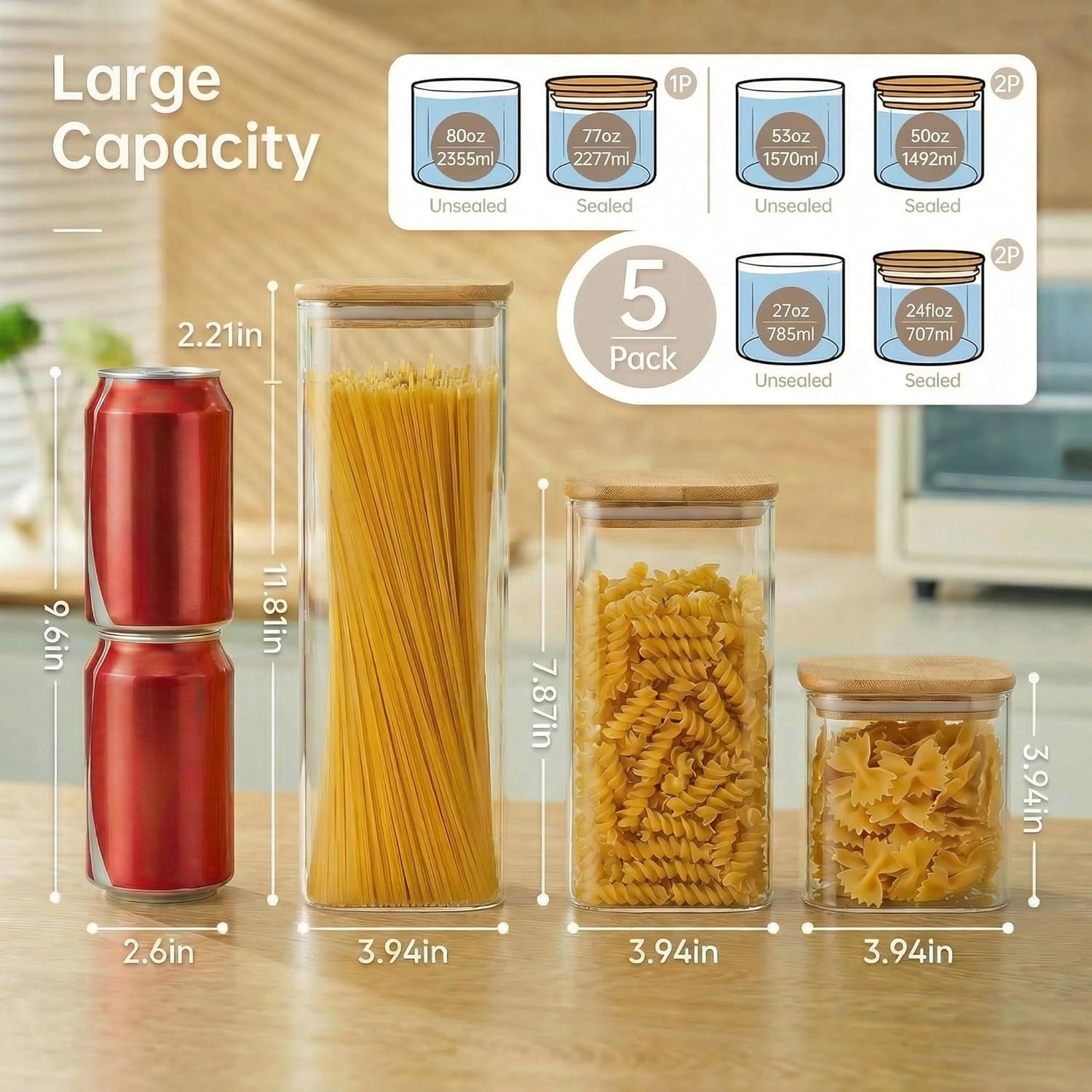 Square Glass Jars with Bamboo  - Glass Container Set incelemesi ve fiyatı