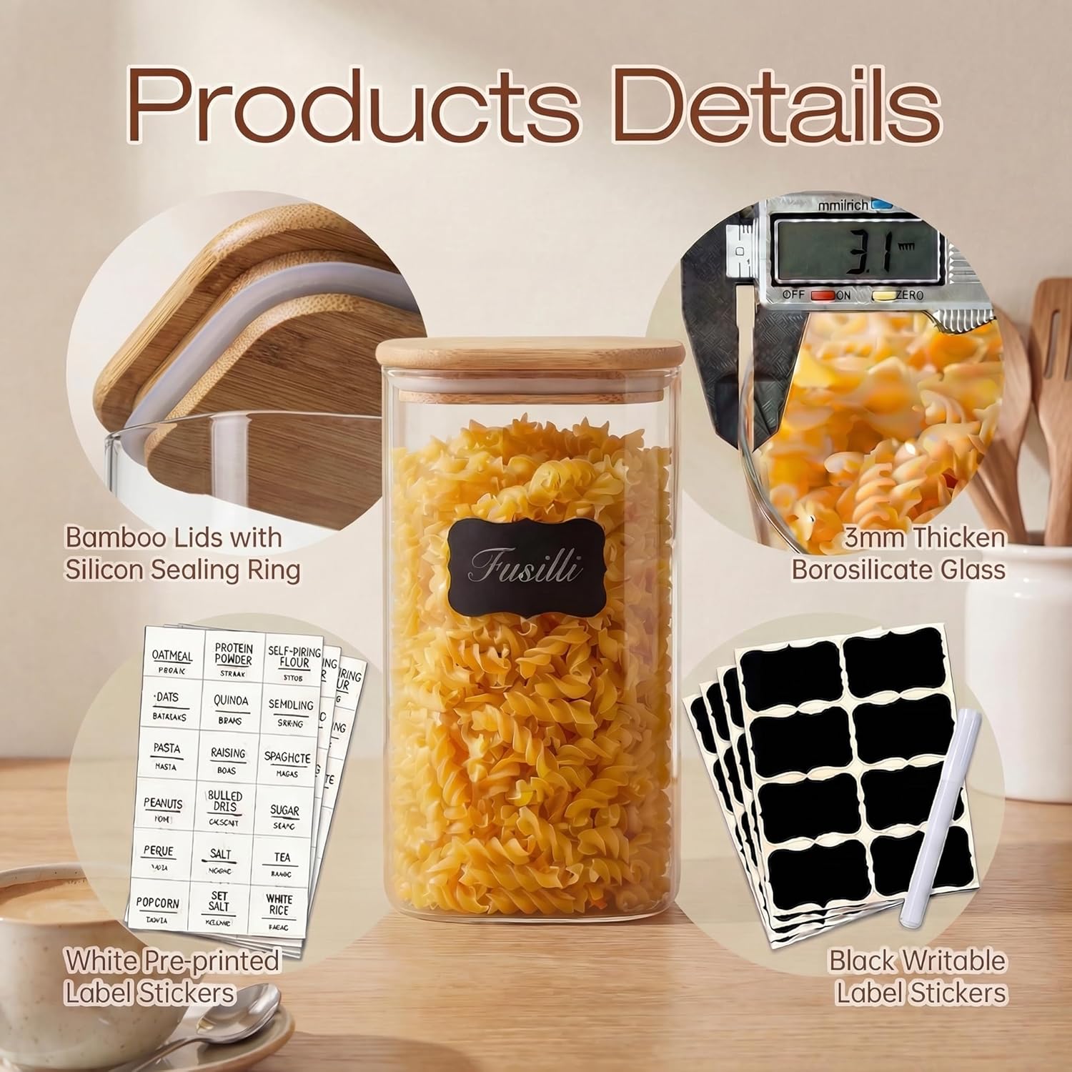 Square Glass Jars with Bamboo  - Glass Container Set incelemesi ve fiyatı