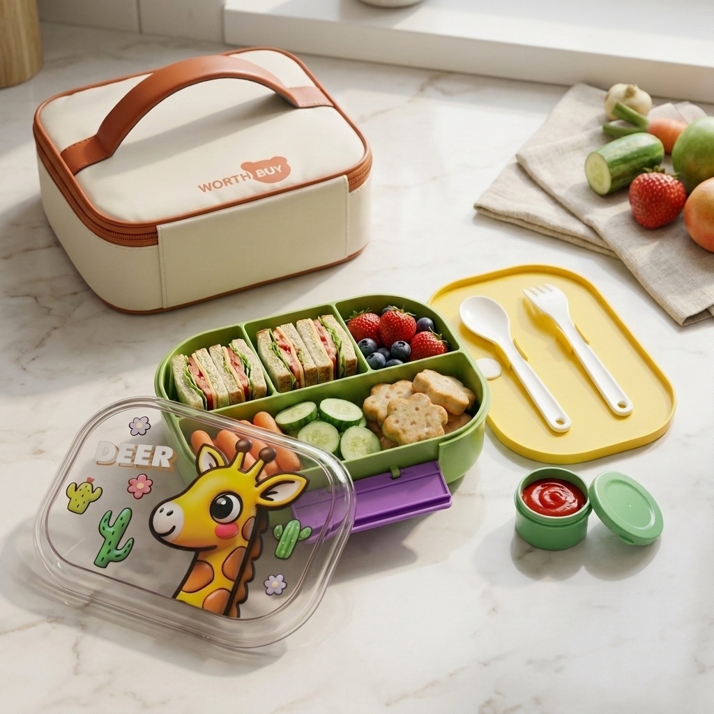 Cute Kids Bento Box 4 Compartm - Meal Prep Bowl incelemesi ve fiyatı