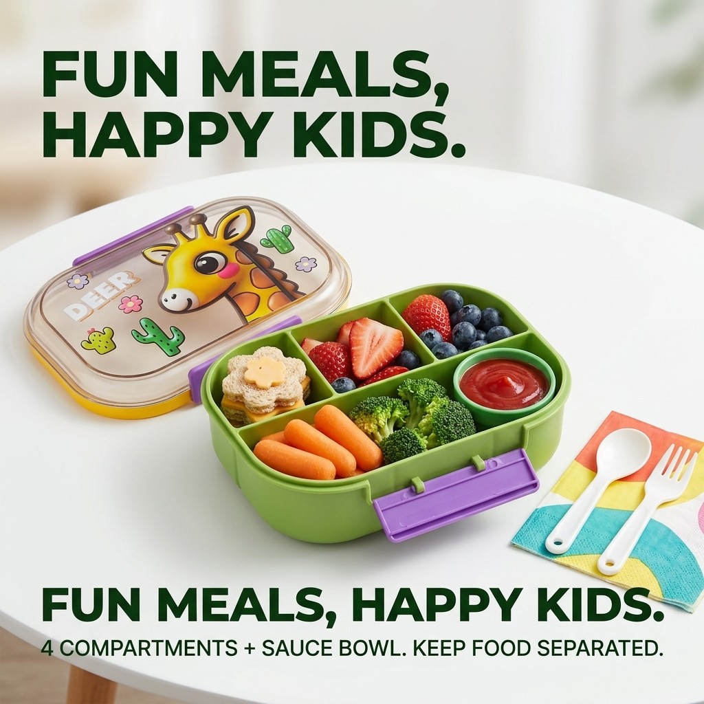 Cute Kids Bento Box 4 Compartm - Meal Prep Bowl incelemesi ve fiyatı